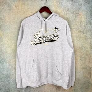 VTG Y2K Pittsburgh Penguins Hoodie Sweatshirt Sz L Gray NHL Hockey Logo Reebok